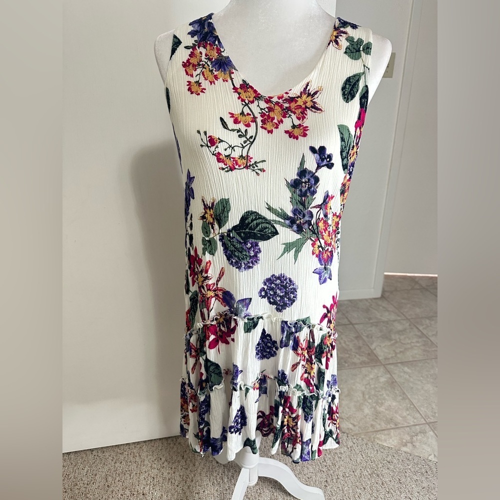 Karen Kane Rose Garden Shift Dress Drop Waist V-Neck Sleeveless High Low Medium - Picture 4 of 9